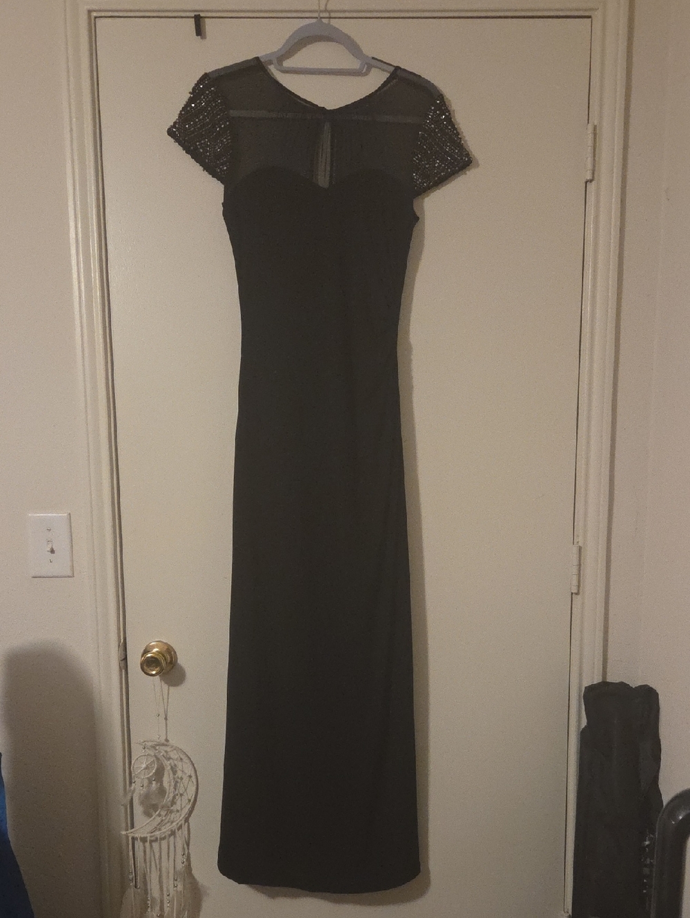 Vince Camuto Black Beaded Cap Sleeve Maxi Dress